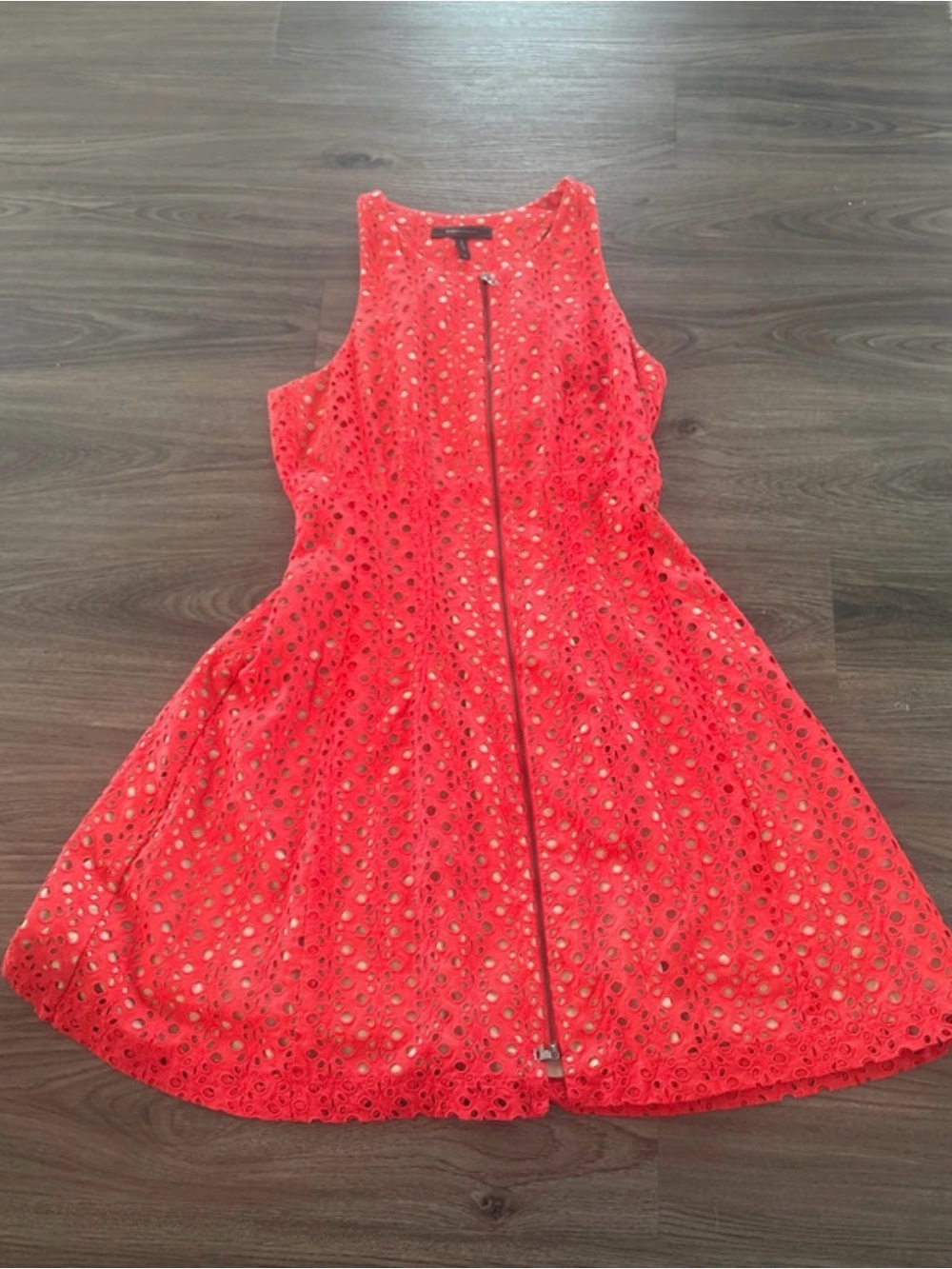 BCBGMaxAzria Red Eyelet Fit-and-Flare Mini Dress with Front Zip